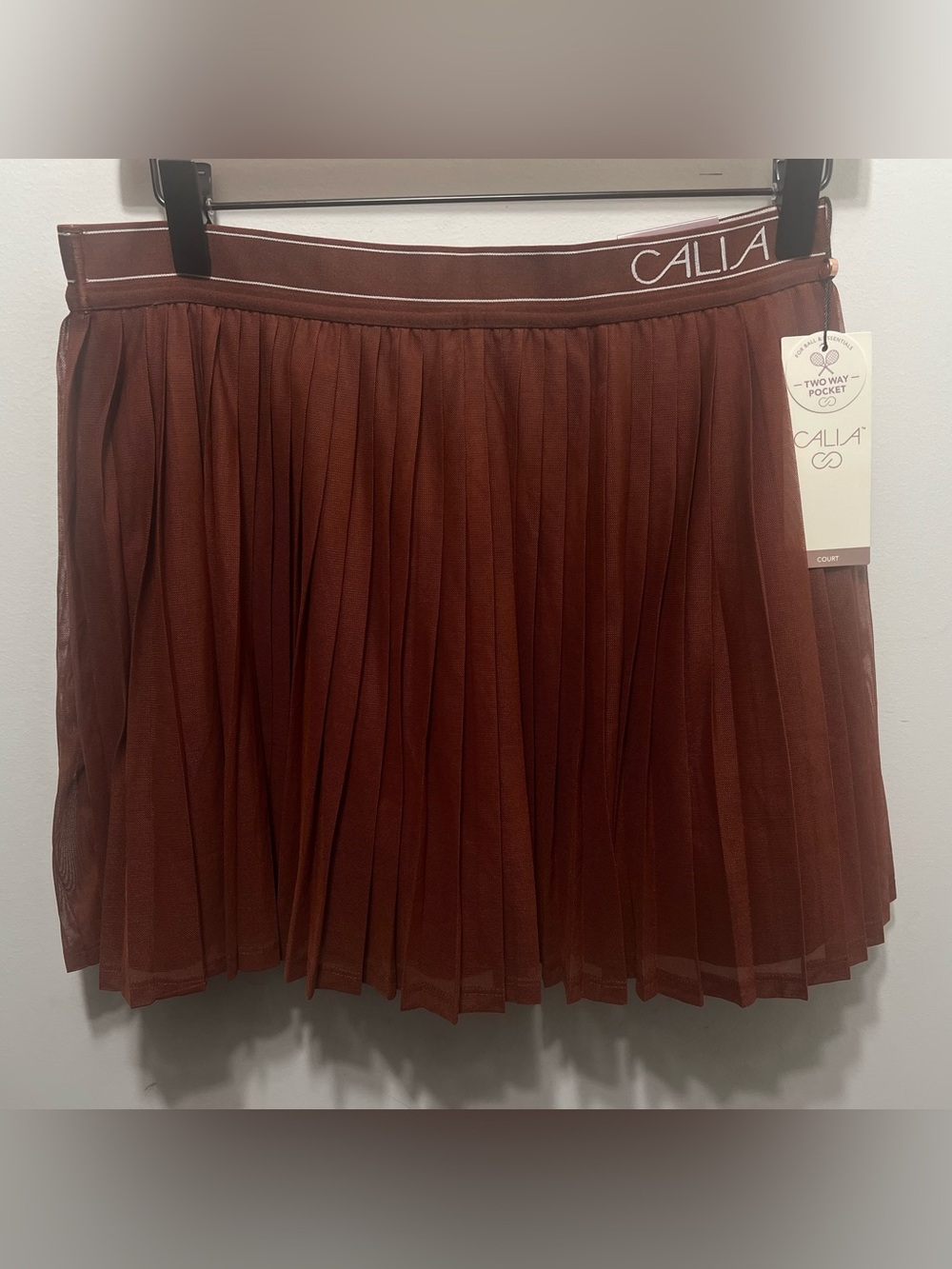 CALIA Pleated Mesh Skort Red Brown Womens Medium NWT
